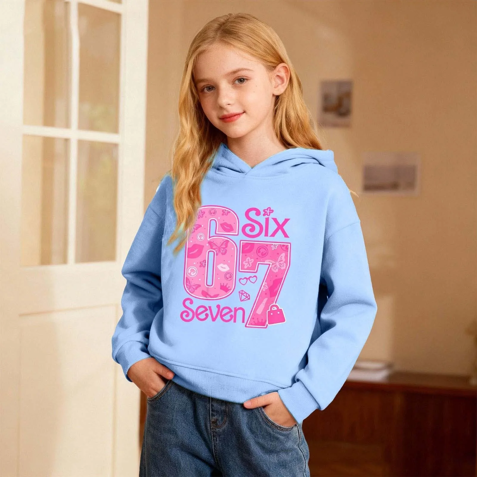 Свитшот 67 Prints, Мягкий 152, Теплое худи для девочек, Худи 134, Джемпер для подростков 140, Зимняя флисовая куртка 176, Детская зимняя одежда, фото №3