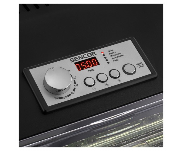 Sencor Сушарка для продуктів 500Вт поддонов 2x33см диаметр-33см, макс-70°С, сітка ягід в компл алюміній пластик чорний, фото №7