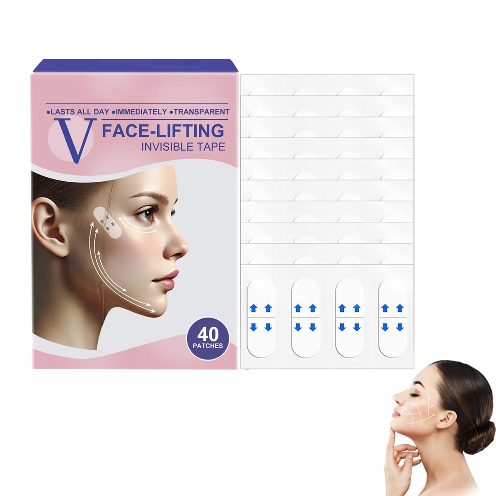 Стрічки для підтяжки обличчя 40 шт, невидима стрічка для підтяжки обличчя для V-подібної форми, фото №1