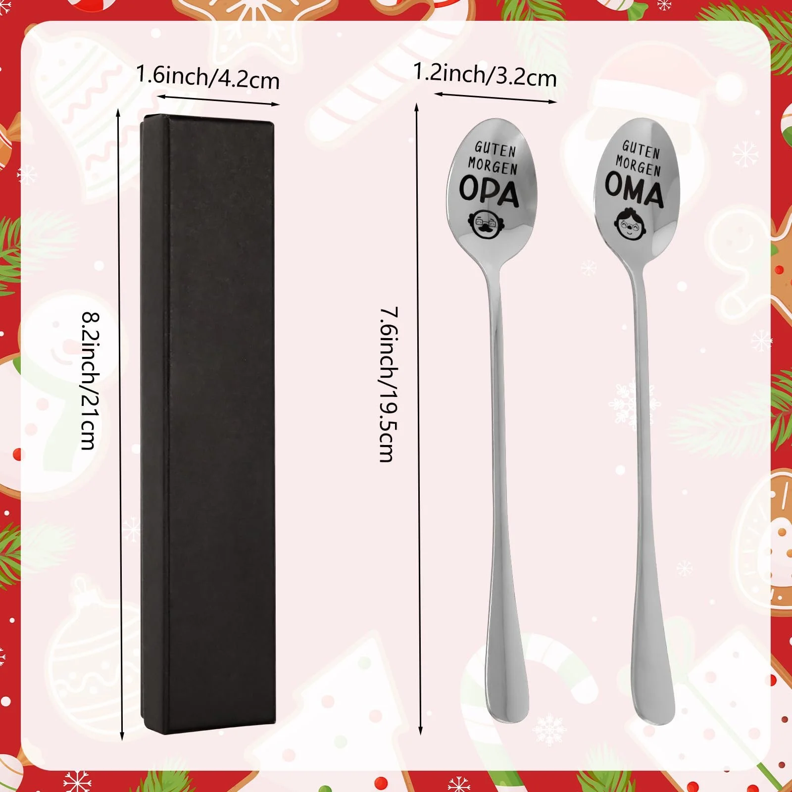 Ложка Hxezoc Набор 2 шт Дедушка и Бабушка в подарок для дедушки и бабушки от внука Кофейные ложки из нержавеющей стали с гравировкой Доброе утро Подарки на День матери День отца День рождения Пасха Рождество, фото №2