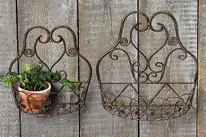 Настінний кронштейн кошик BOLTZE Набір 2 шт. Металевий 31 см та 39 см Антично-коричневий - Фото 1