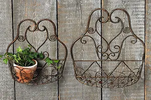 Настенный кронштейн корзина BOLTZE Набор 2 шт. Металлический 31 см и 39 см Антично-коричневый - Фото 1