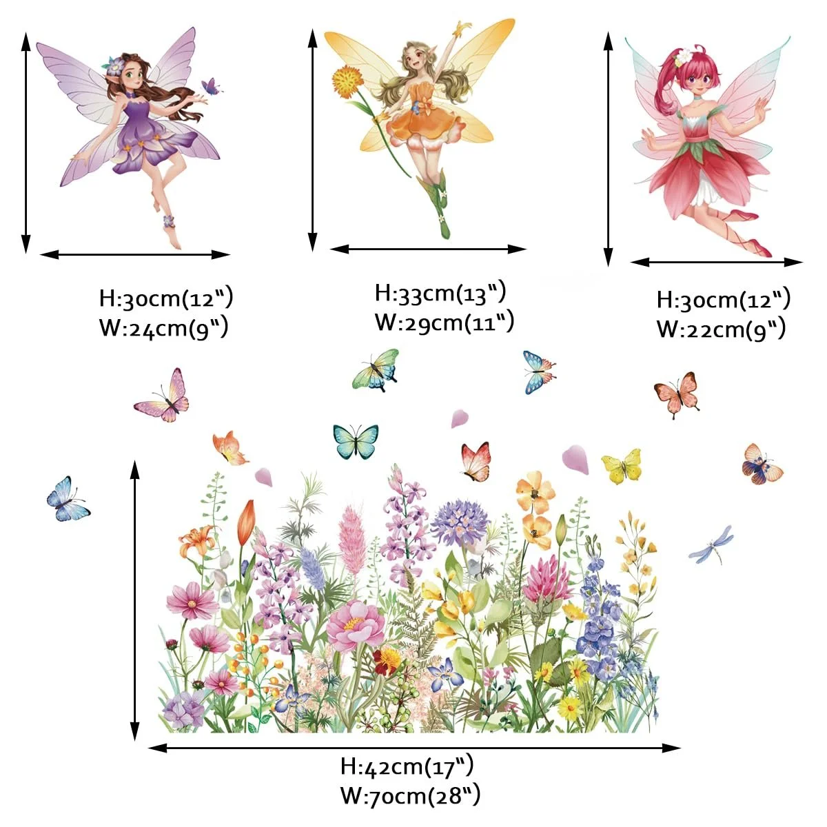 Наклейки на стіну Runtoo Fairy Floral Wildflowers Butterfly Elves, фото №4
