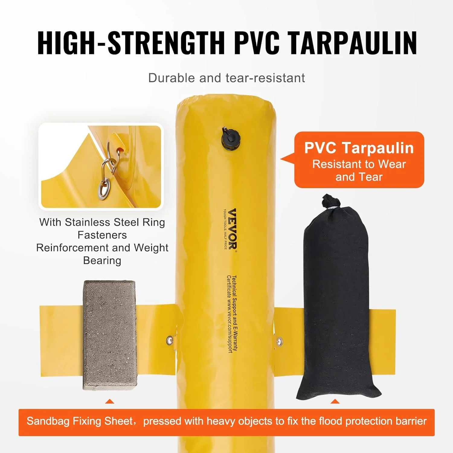 Резинові бар’єри від повені VEVOR / 4 шт / Жовті, фото №4