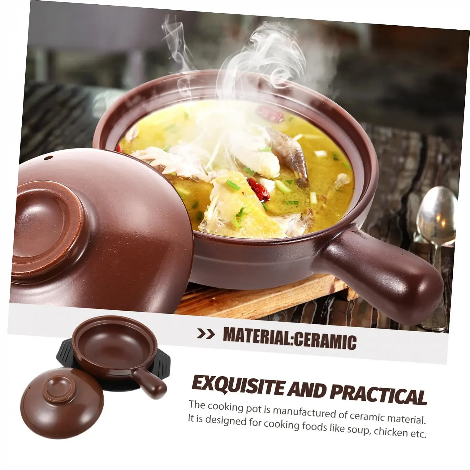 Керамическая кастрюля С ручкой и плоским дном для быстрого и равномерного нагрева, фото №5