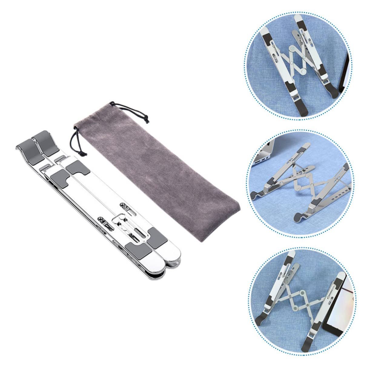 Регулируемая складная подставка для ноутбука из алюминиевого сплава. Эргономичный держатель для ноутбука и компьютера. Стабильная нескользящая подставка для ноутбука для офиса, кровати и дивана. Совместимая, фото №3