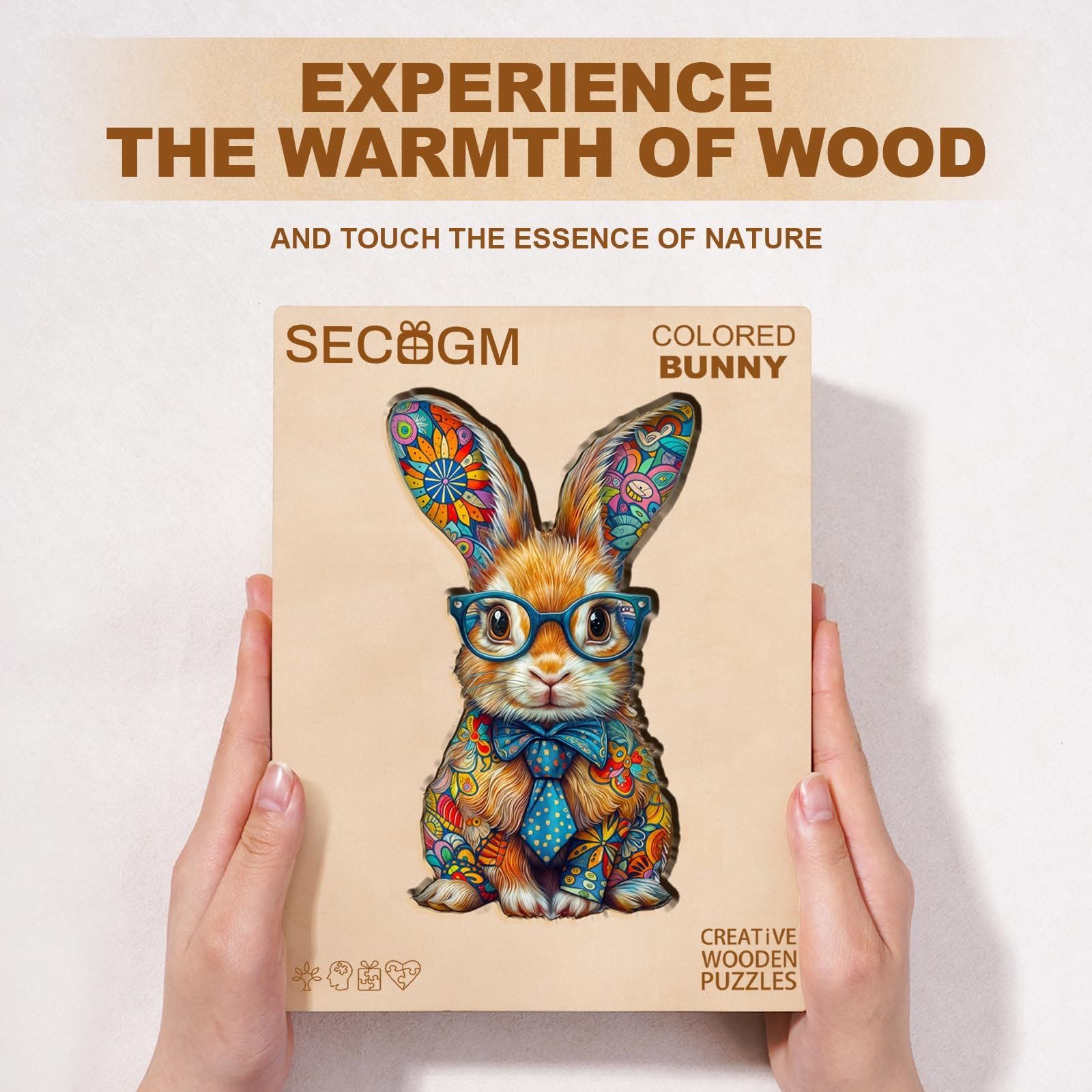 Дерев'яний пазл SECOGM Кольоровий кролик 100 елементів 21,5 x 21,5 см нерегулярної форми Подарункова коробка, фото №6 Дерев'яний пазл SECOGM Кольоровий кролик 100 елементів 21,5 x 21,5 см нерегулярної форми Подарункова коробка, фото №6