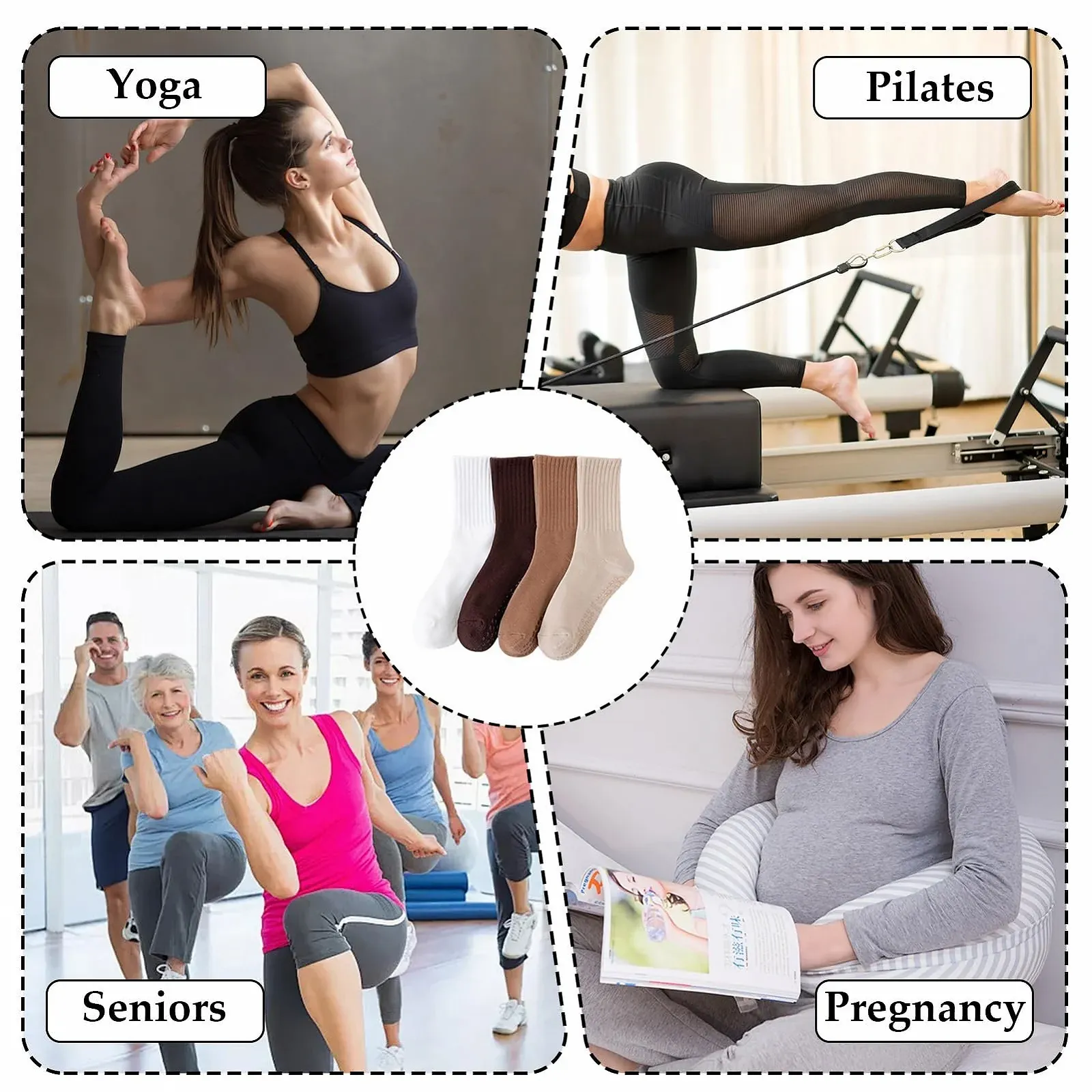 Шкарпетки для пілатесу (4 пари) Нековзні шкарпетки, фото №7 Шкарпетки для пілатесу (4 пари) Нековзні шкарпетки, фото №7