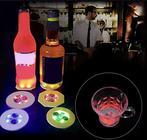 Підсклянка підставка під склянку кухоль келих пляшку Coasters самоклеючий діодна для бару та вечірок 2 шт світло blue synthetic.ua - Фото 1