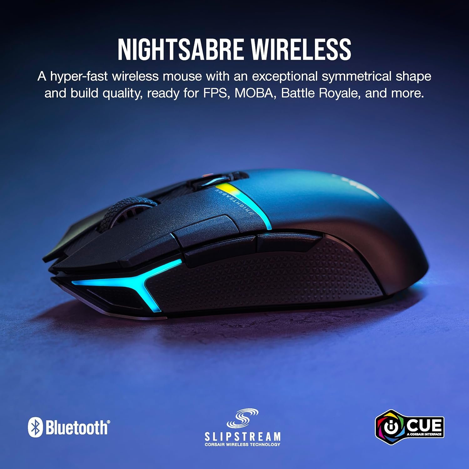 Ігрова бездротова миша Corsair NIGHTSABRE RGB / Bluetooth / Радіоканал / 26000 DPI / 8 кнопок / RGB підсвітка / Інерційне 4Д колесо / Чорна (CH-931B011), фото №9