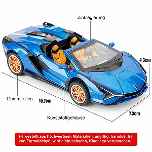 Модель автомобиля Lamborghini Sian Roadster, масштаб 1/32, игрушечный автомобиль со звуком и светом, с функцией оттягивания, подходит для коллекционирования, подарок для детей, синий synthetic.ua - Фото 1