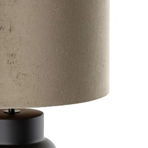 Настільна лампа QAZQA Alisia 35 см керамічна кругла E27 Чорна/Тауп synthetic.ua - Фото 1