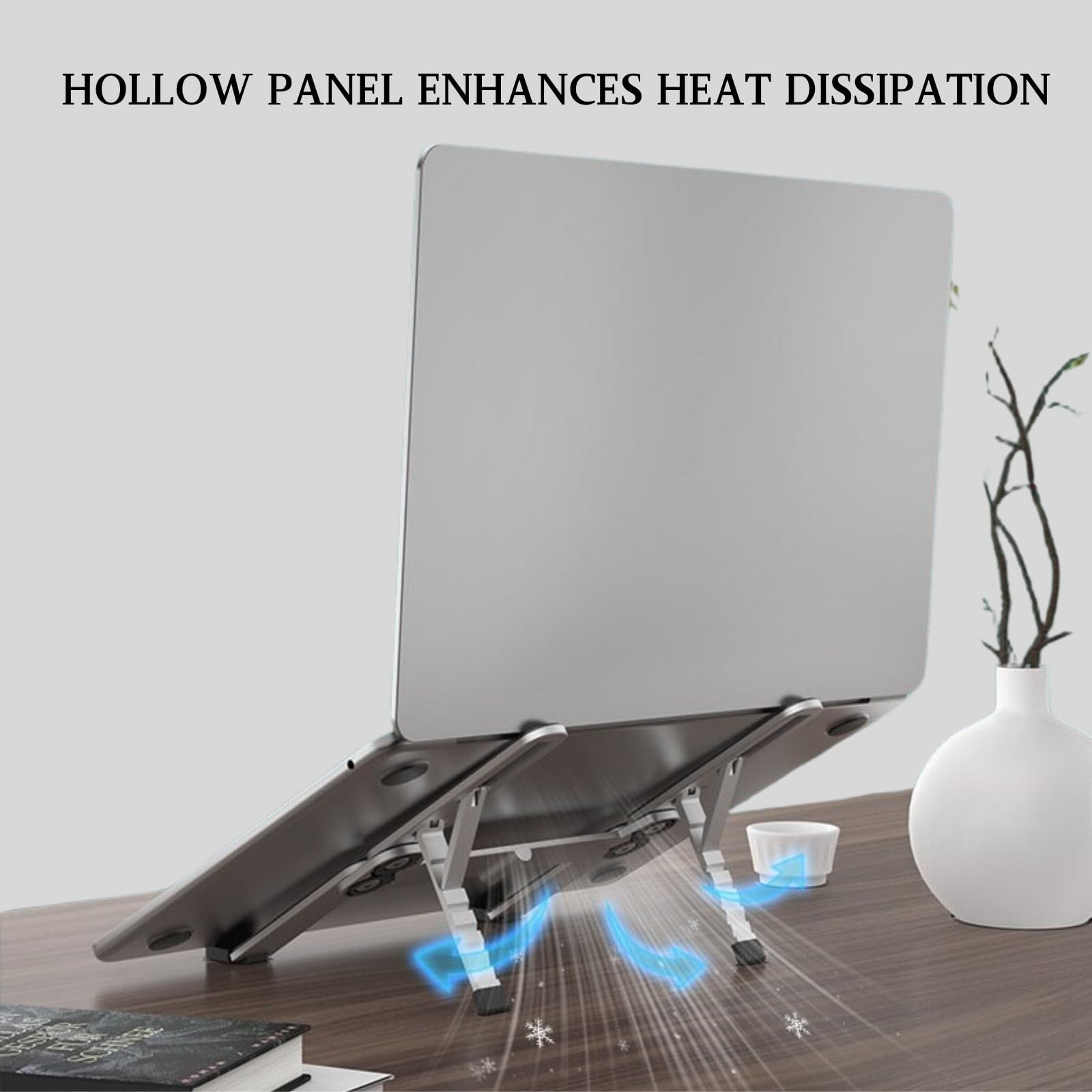 Підставка для ноутбука для подорожей, регульована по висоті вентильована з алюмінію, складна портативна, фото №5