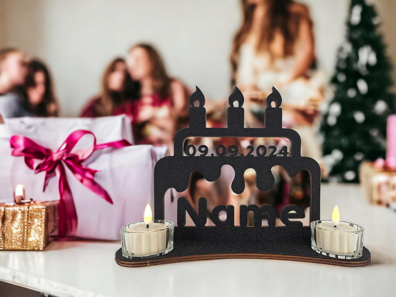 Подсвечник Waluna® Подарок на день рождения Именной с именем и датой Сердца Украшение торта в 12 цветах подсвечник (Торт), фото №5