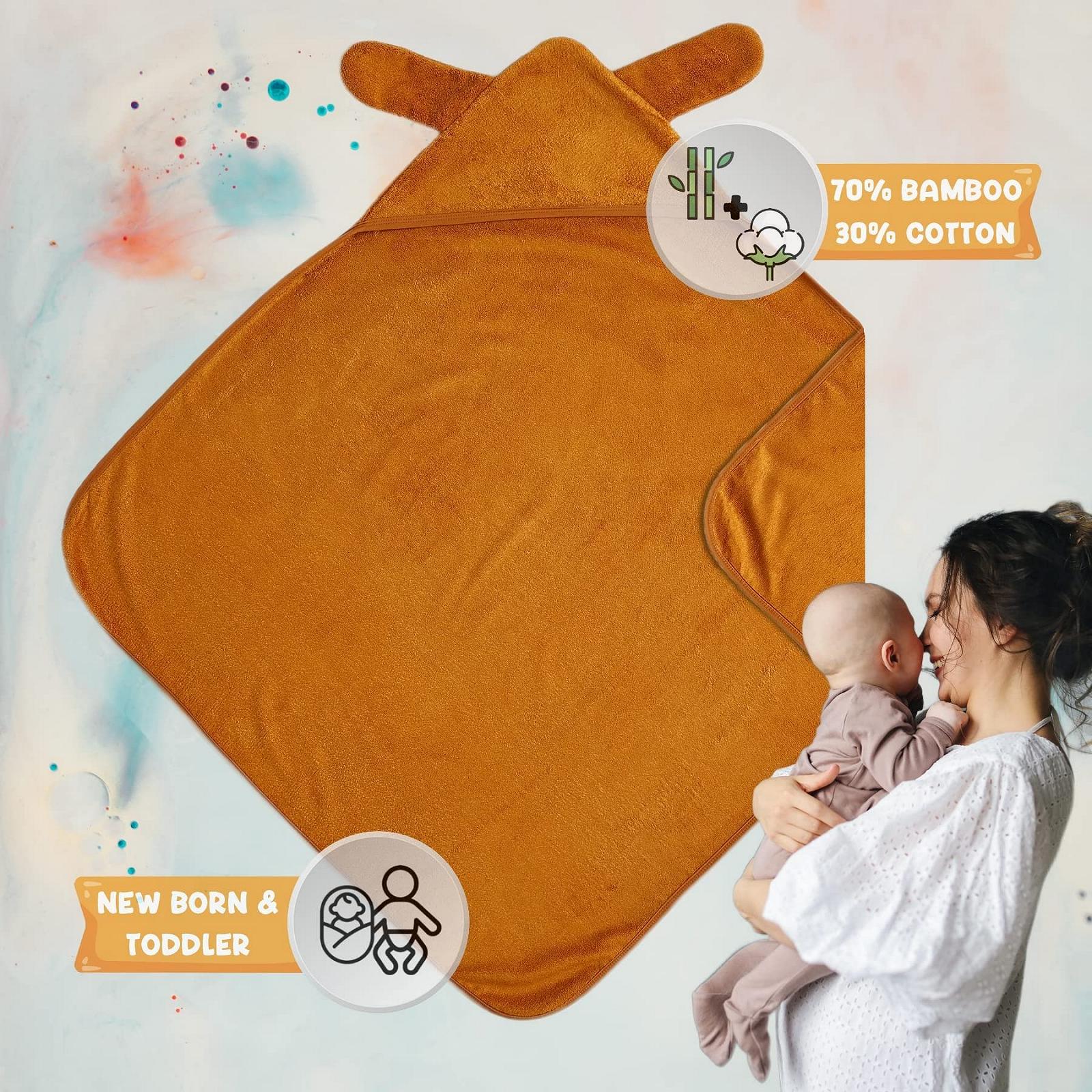 Рушник дитячий з капюшоном STOFIA Organic Cotton and Bamboo Fibre 80 x 80 см, 500 gsm (охра жовта), фото №3