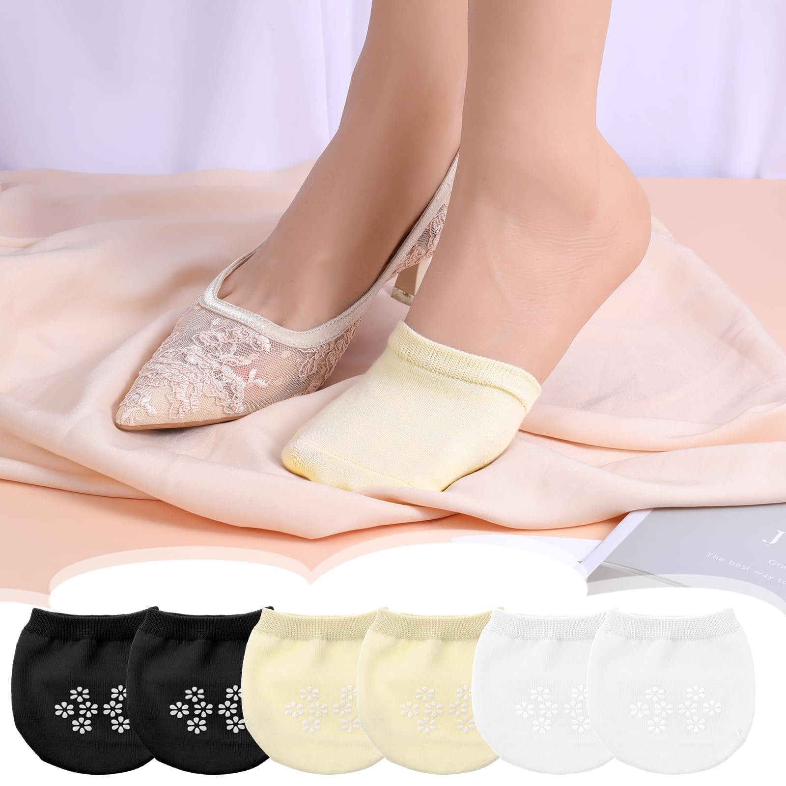 Носки с пальцами Ножки Женские Невидимые Полуноски, Дышащие Нескользящие Носки на Переднюю Часть Стопы, Носки-топперы для пальцев, Хлопковые Подкладки для Пальцев для Высоких Каблуков Балета, фото №4