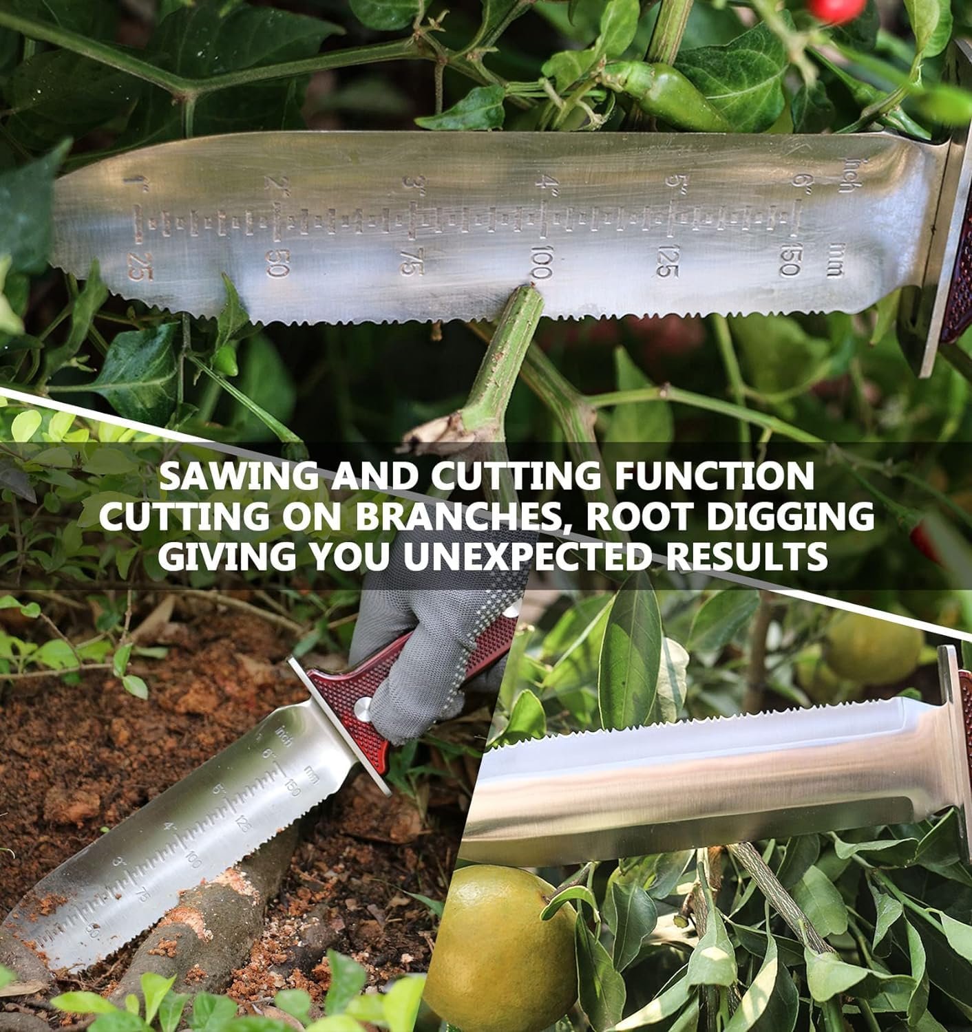 Садова лопатка Professional, садова з нержавіючої сталі з шкіряним чохлом і точильним каменем, міцна садова лопатка для прополки, копання, різання та посадки, чорна, фото №2