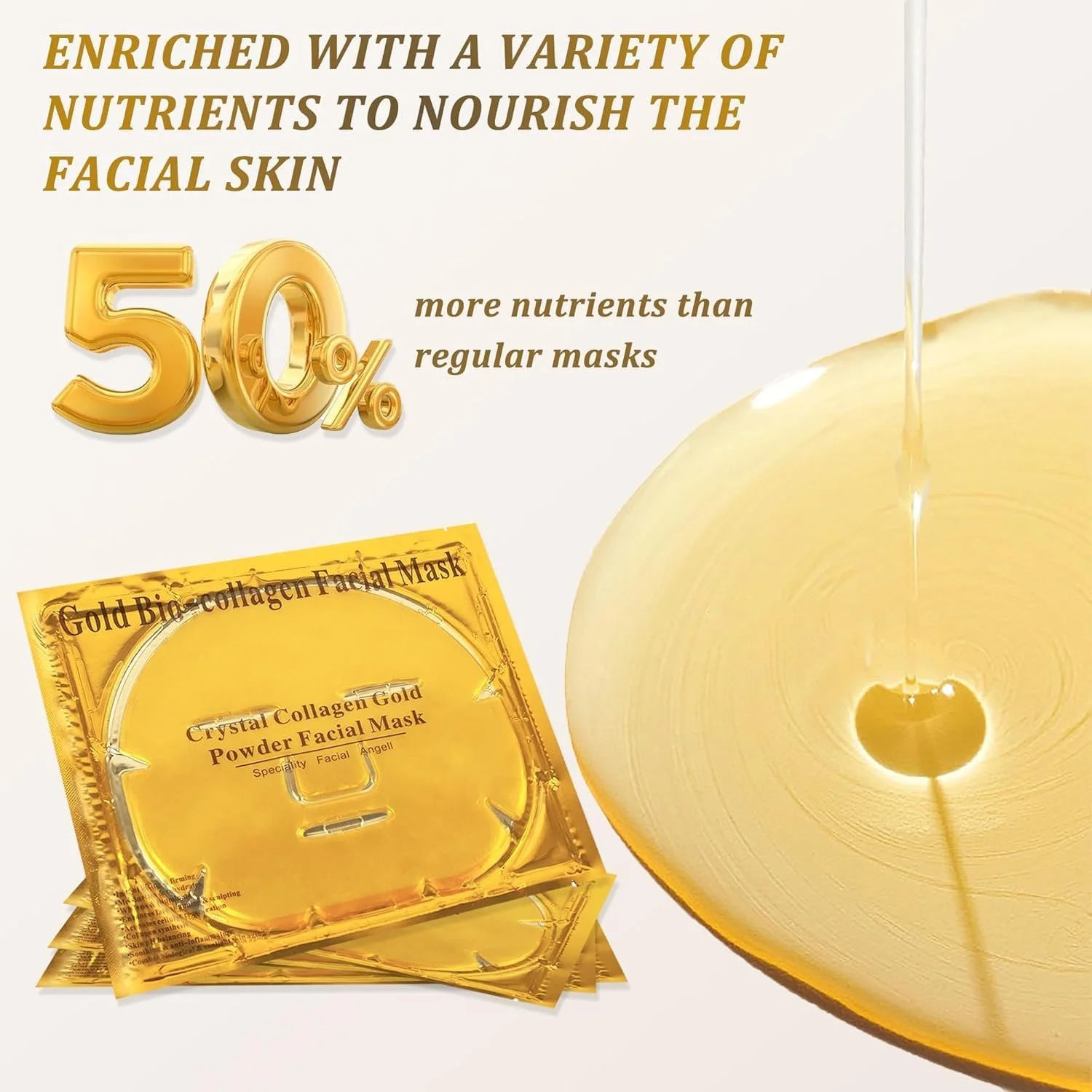 Гель-маска для обличчя 24K Gold Collagen, набір натуральних зволожуючих масок для обличчя (5 шт. в упаковці), фото №4