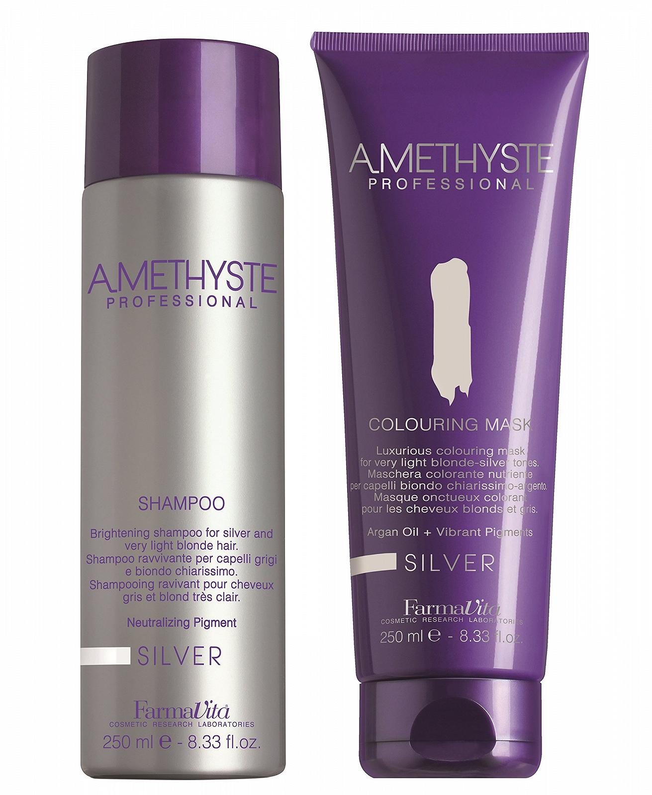 Шампунь Amethyste Professional Silver для нейтралізації жовтих відтінків + Маска для фарбування (250 мл), фото №1
