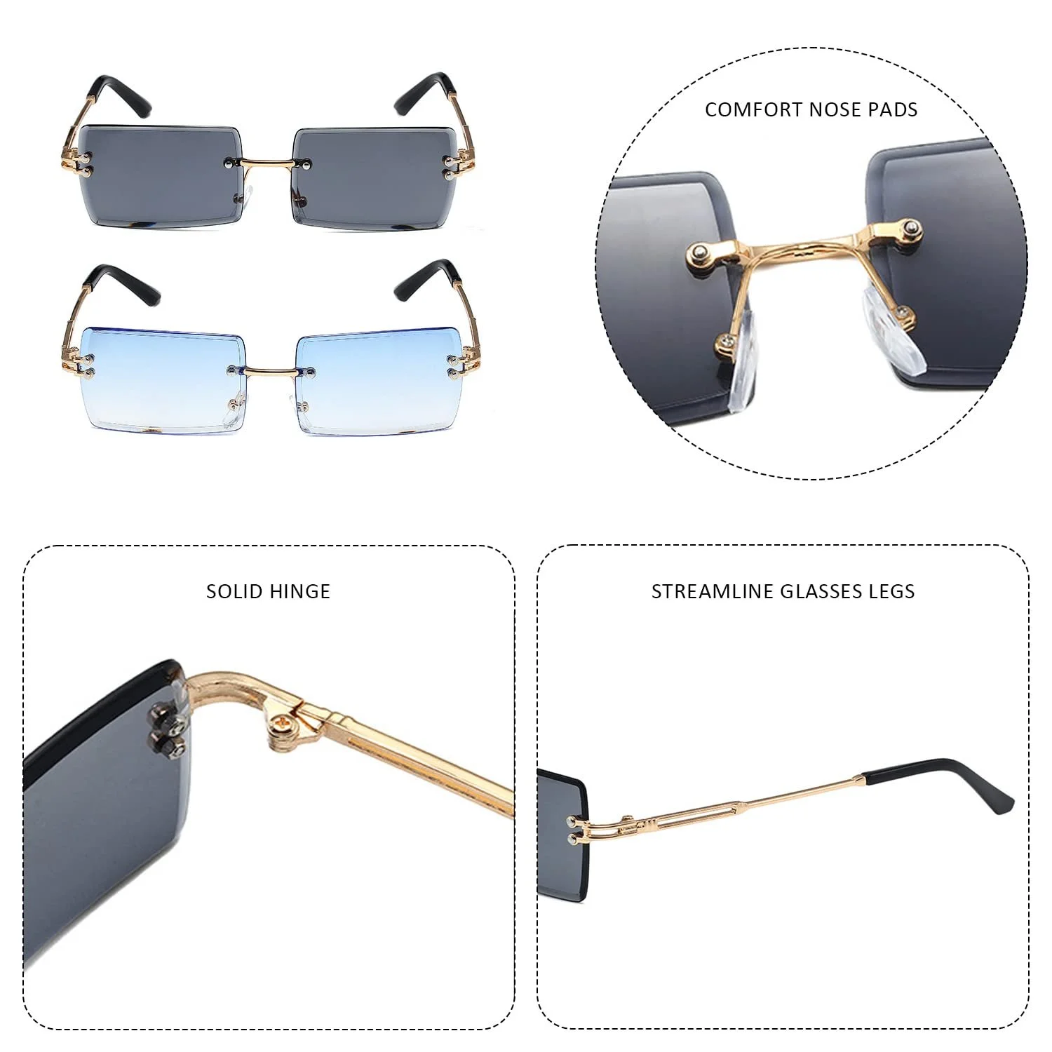 Солнцезащитные очки BEIIEB Прямоугольные Без оправы Прозрачные, фото №3