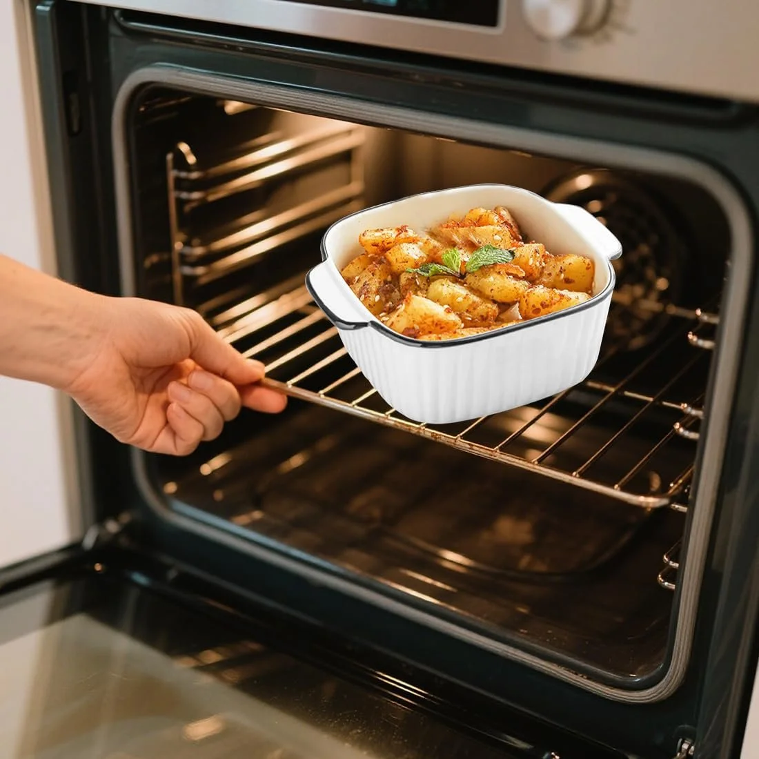 Набір форм для запікання керамічних квадратних з ручками 4 шт 14.5 x 11.5 x 5.5 см 400 мл, фото №6