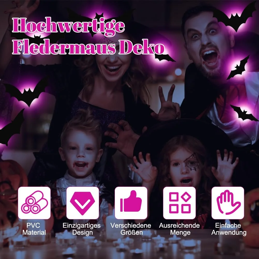 Наклейки на стіну ASOFTY Хелловін Кажани Набір 24 шт. Світлодіодні, фото №3 Наклейки на стіну ASOFTY Хелловін Кажани Набір 24 шт. Світлодіодні, фото №3