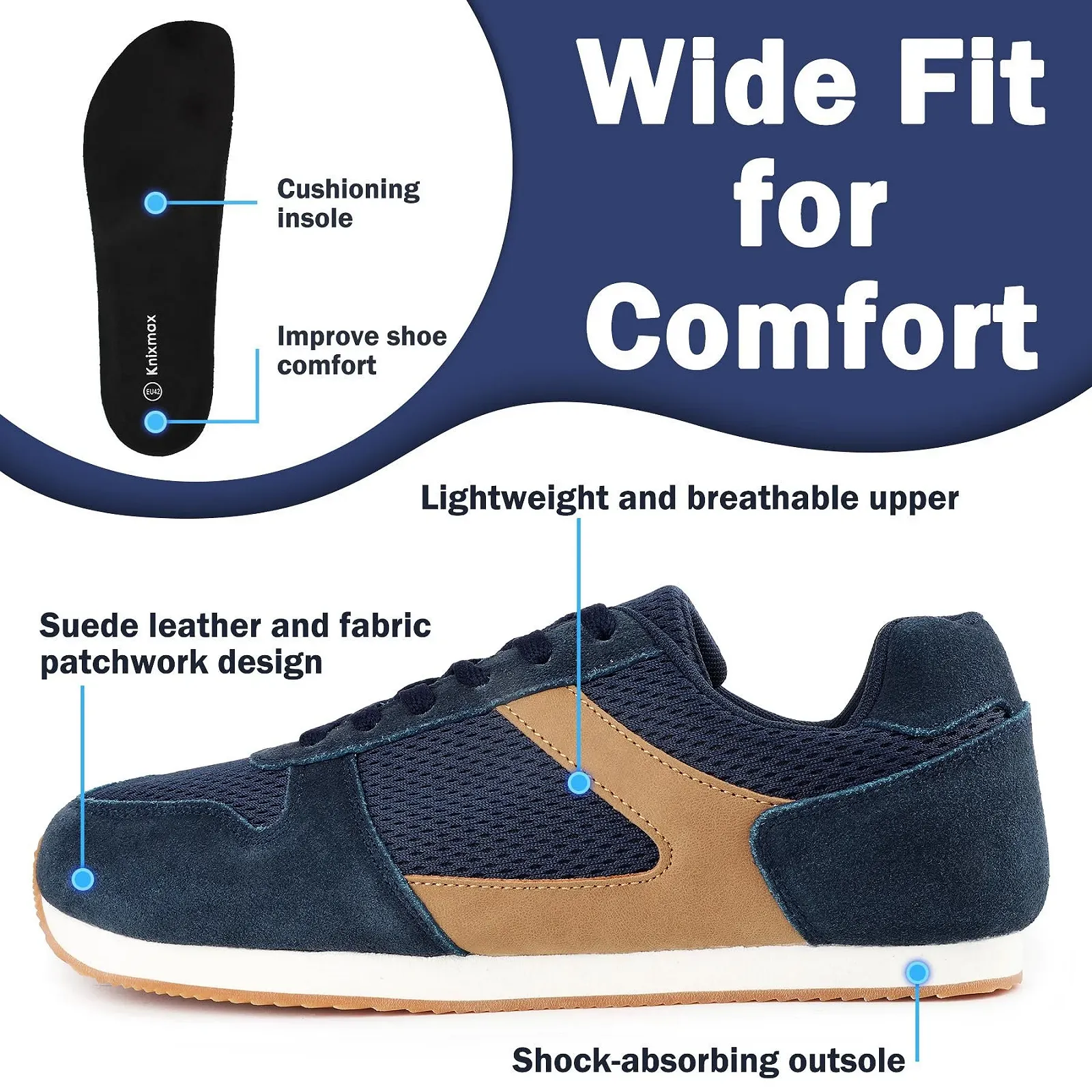 Кросівки Knixmax Спортивні Екстра Широкі Чоловічі Легкі Дихаючі Низькі, фото №3