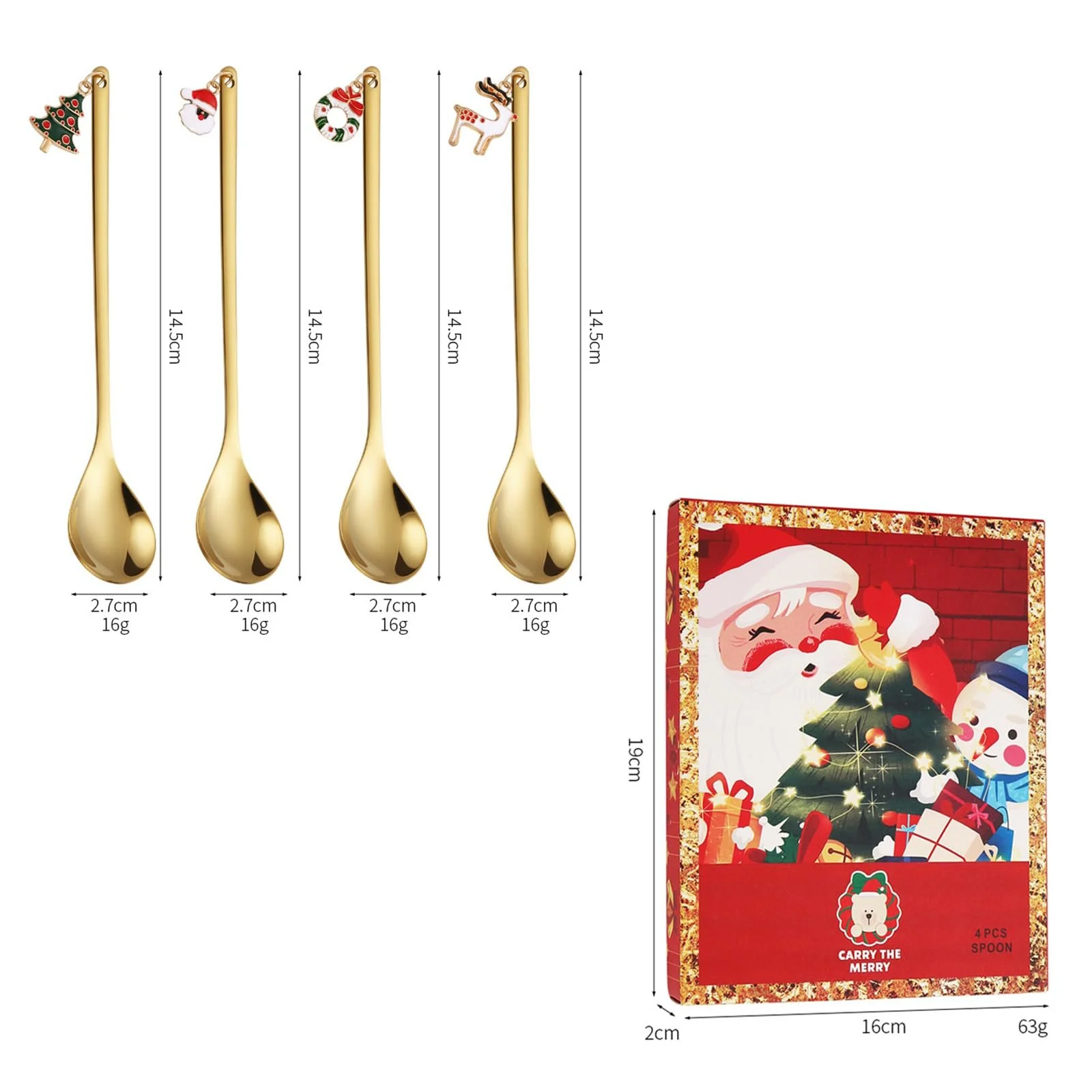 Набір Різдвяних Ложок, 4 шт, Нержавіюча Сталь, 14.5 см, фото №2