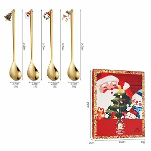 Набор Рождественских Ложек, 4 шт, Нержавеющая Сталь, 145 см, Зеркальная Полировка, Ложка для Десерта/Кофе, с Подвесками в виде Рождественской Елки/Лося/Венка/Санты synthetic.ua - Фото 1