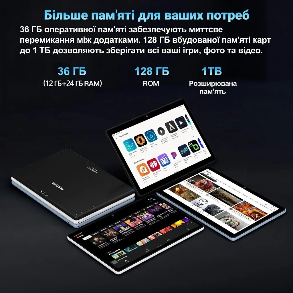 Планшет 10.1" FASTWD ‎L231 12+24/128Gb 8 ядер Android 14 8000 mAh Grey, фото №3