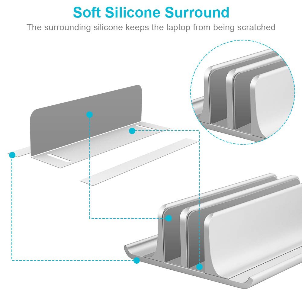 Подставка для ноутбука вертикальная VAYDEER Регулируемая 4-в-1 Алюминиевая до 17.3 дюймов Серебристая, фото №4