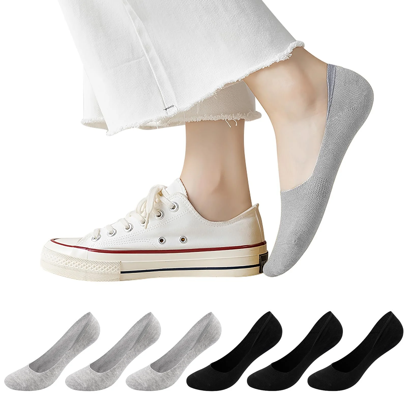 Шкарпетки Fantasyon без сліду для жінок 6 пар, нековзні невидимі шкарпетки, фото №1