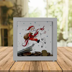 Скарбничка дерев'яна рамка Санта-Клаус на єдинорозі synthetic.ua - Фото 1