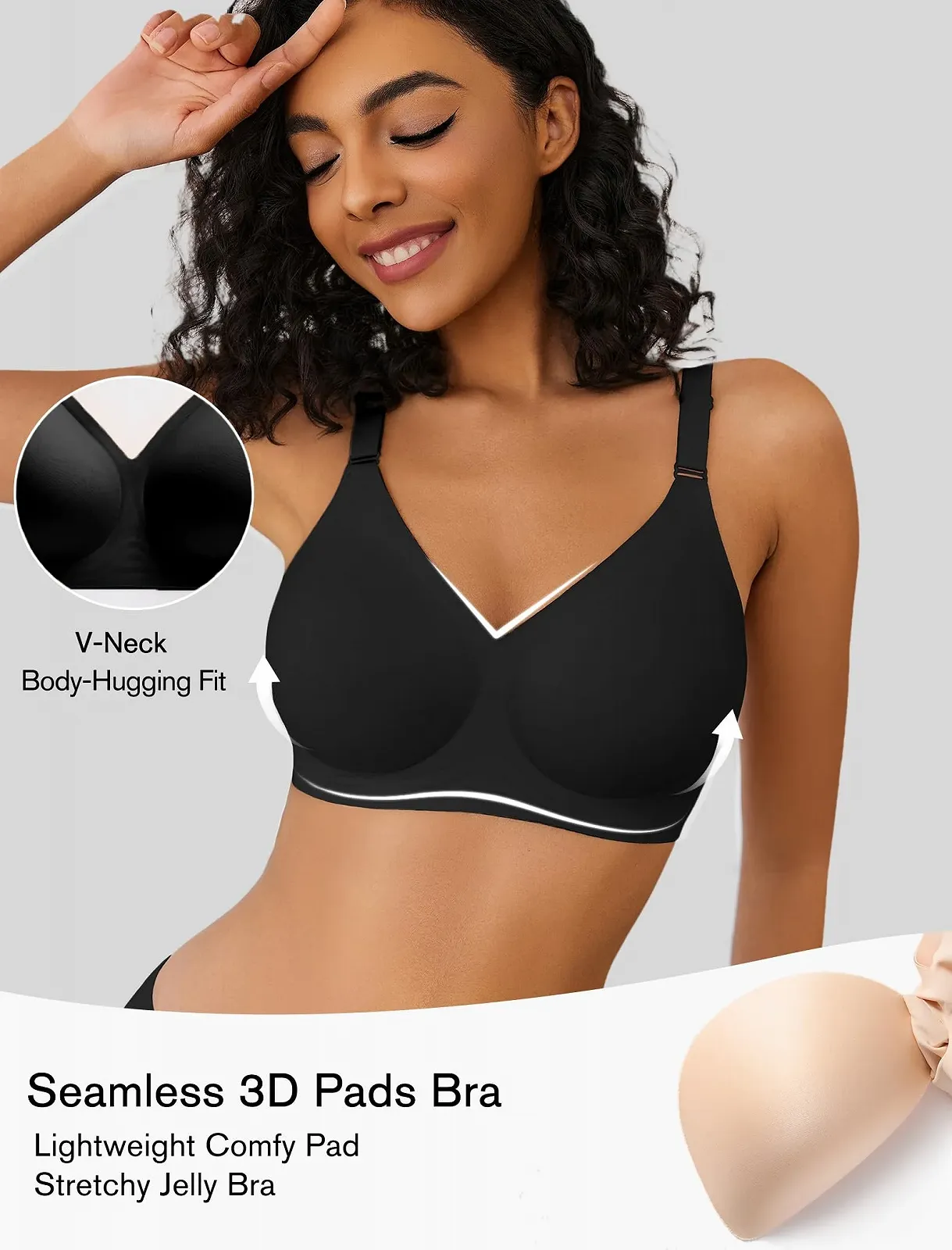 Бесшовный бюстгальтер Avidlove Non-Wired Push-Up Soft Padded V-Neck Bralette, фото №4