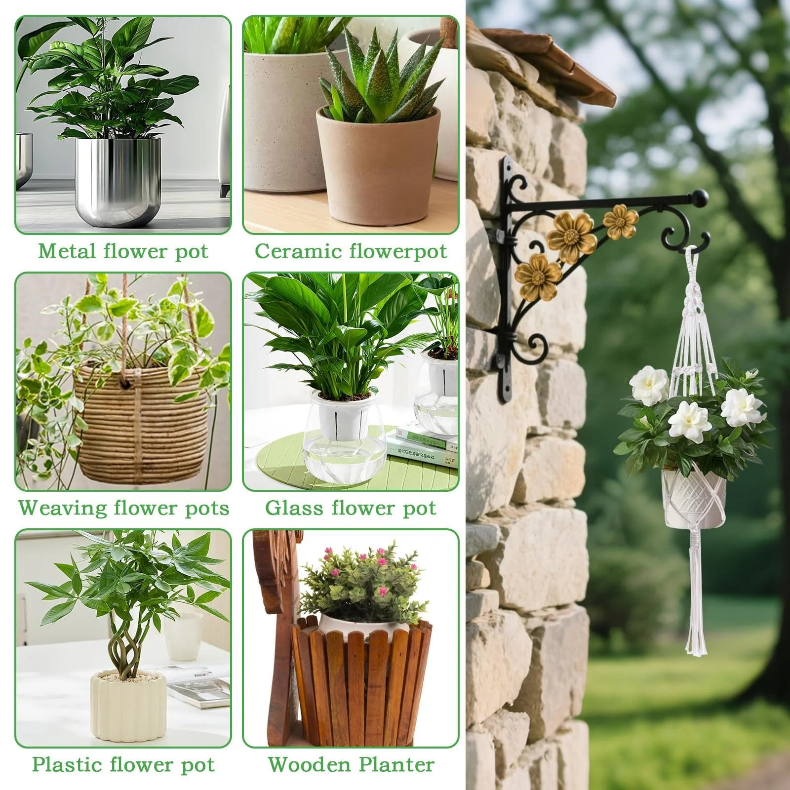 Підвісні кошики макраме Набір 6 шт з 6 гачками Бавовняна мотузка Бохо-стиль, фото №2 Підвісні кошики макраме Набір 6 шт з 6 гачками Бавовняна мотузка Бохо-стиль, фото №2