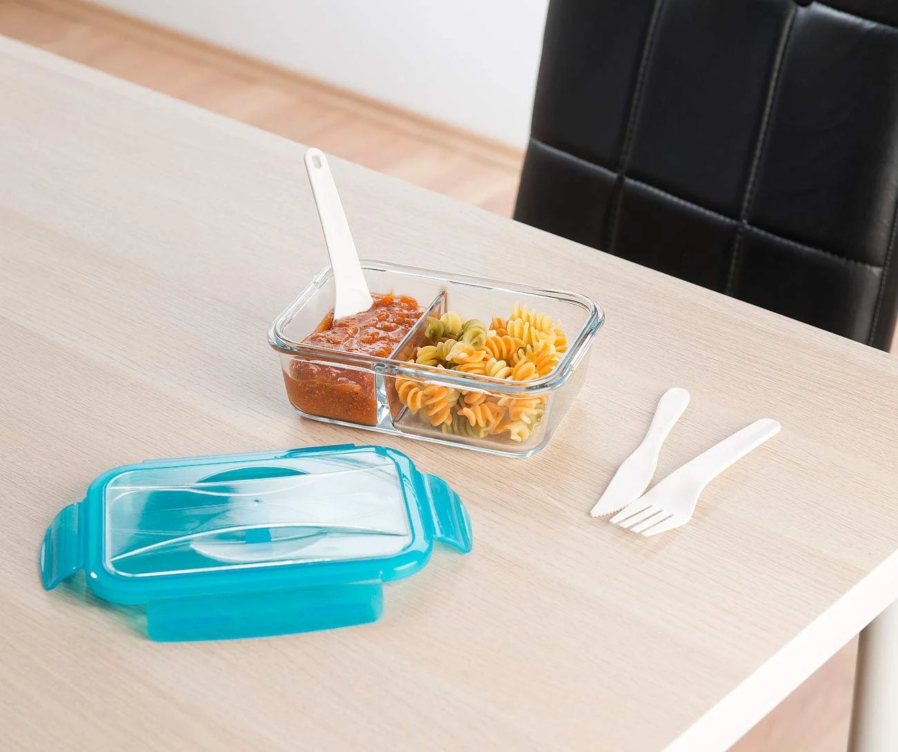 Контейнер для хранения Rosenstein & Söhne Mealpreps Glass стеклянный 2 секции со столовыми приборами, фото №6