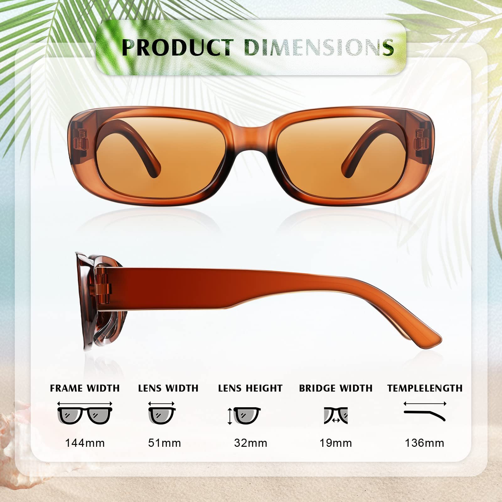 Солнцезащитные очки Fiada Винтажные прямоугольные Набор из 4 White, brown, black, leopard, фото №4