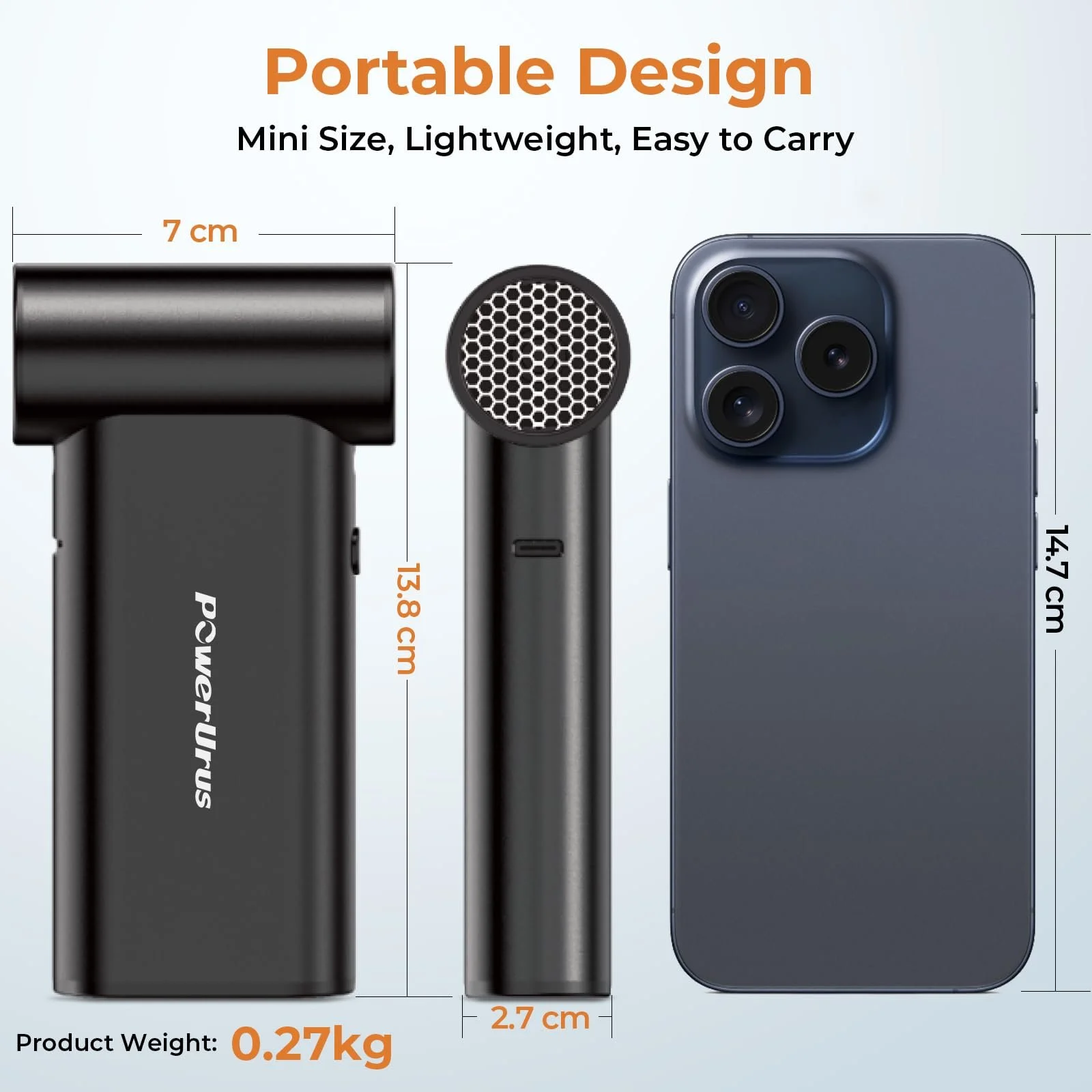 Электрическая воздуходувка 2-в-1 PowerUrus 200,000 RPM 4 скорости 8000mAh Алюминиевая, фото №8