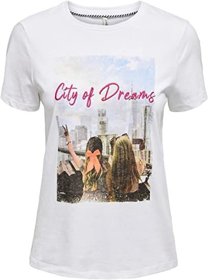 Футболка ONLNEW INDRE  CS NN 15206581--Print:CITY OF DREAMS ONLY Білий XS, фото №1