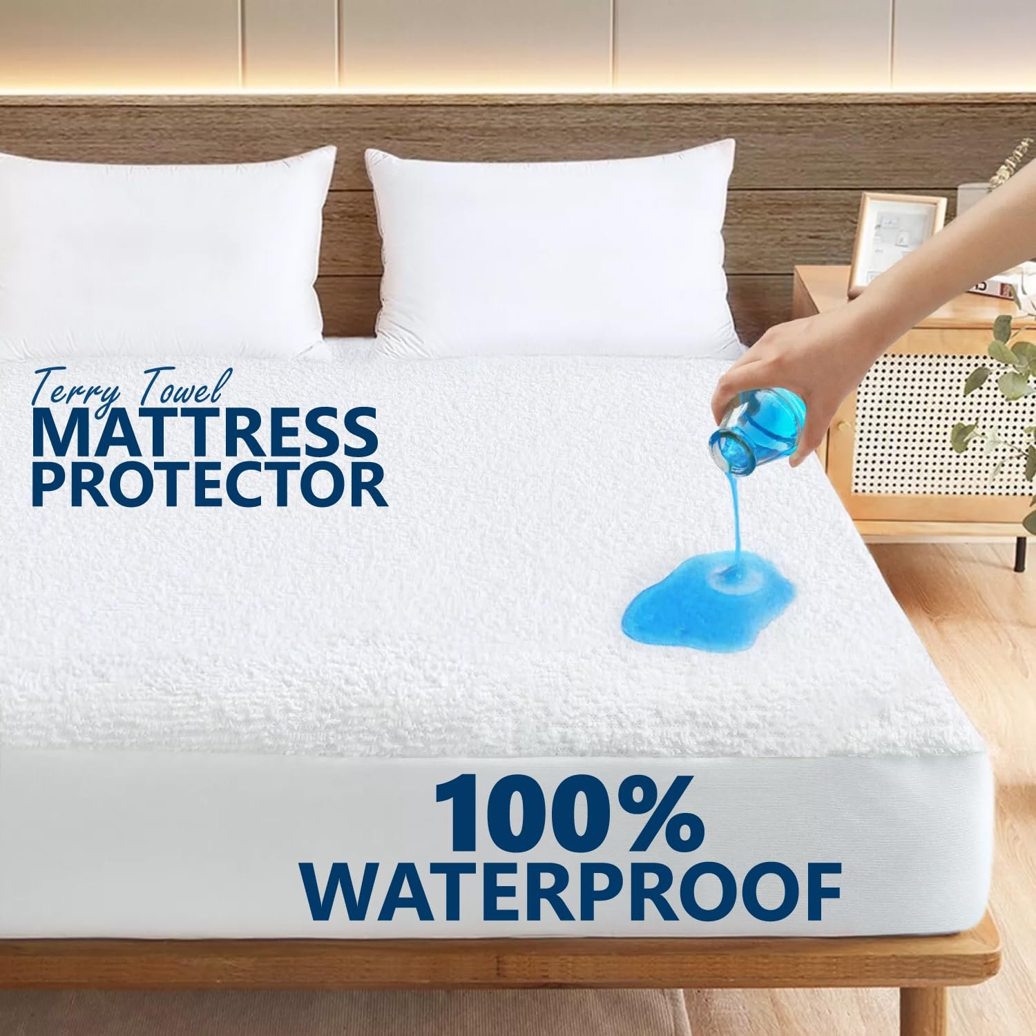Наматрасник Blisslo Водонепроницаемый Махровый King Size Хлопок 150 x 190 x 30 см, фото №2