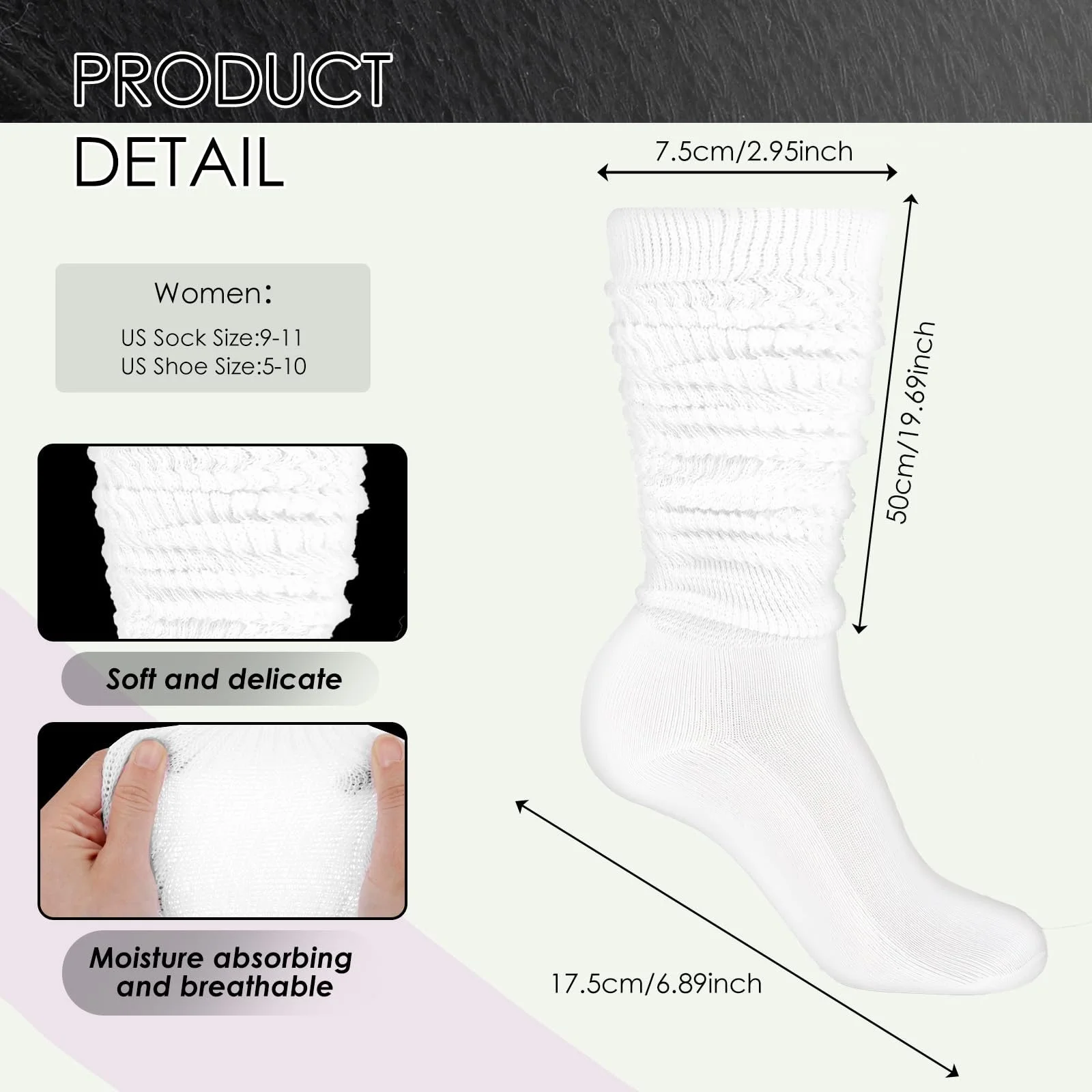 Шкарпетки Ouligay, 2 пари, чорний/білий, XXL, фото №2