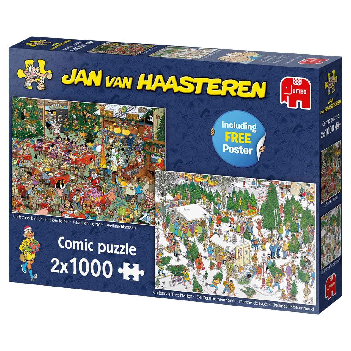 Пазл Jumbo Jan van Haasteren Weihnachtsessen + Weihnachtsbaummarkt 2 in 1 2x1000 елементів, фото №4