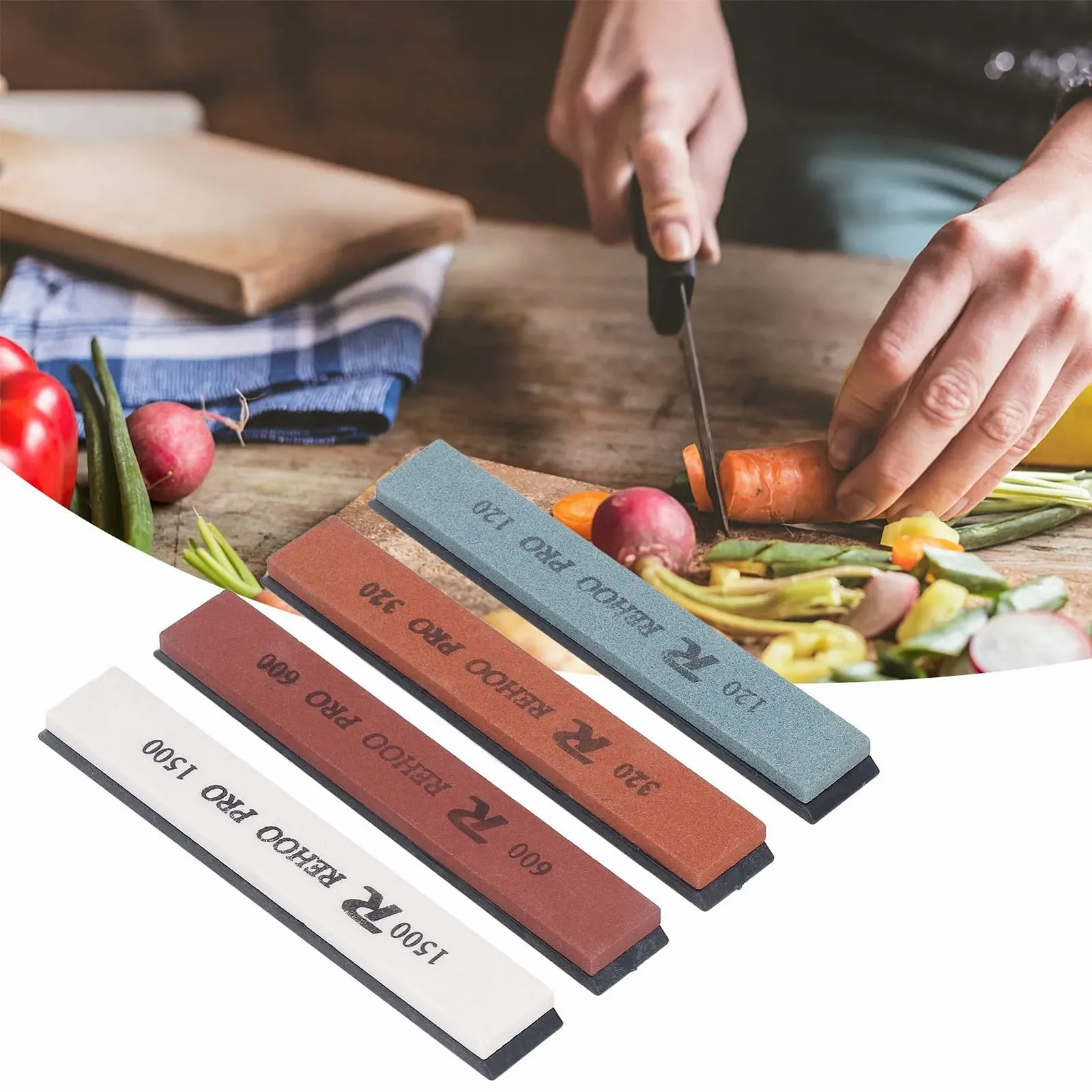 Набір точильних каменів для ножів водні камені 4 штуки з фіксованим кутом 120 320 600 1500 Grit білий, фото №7