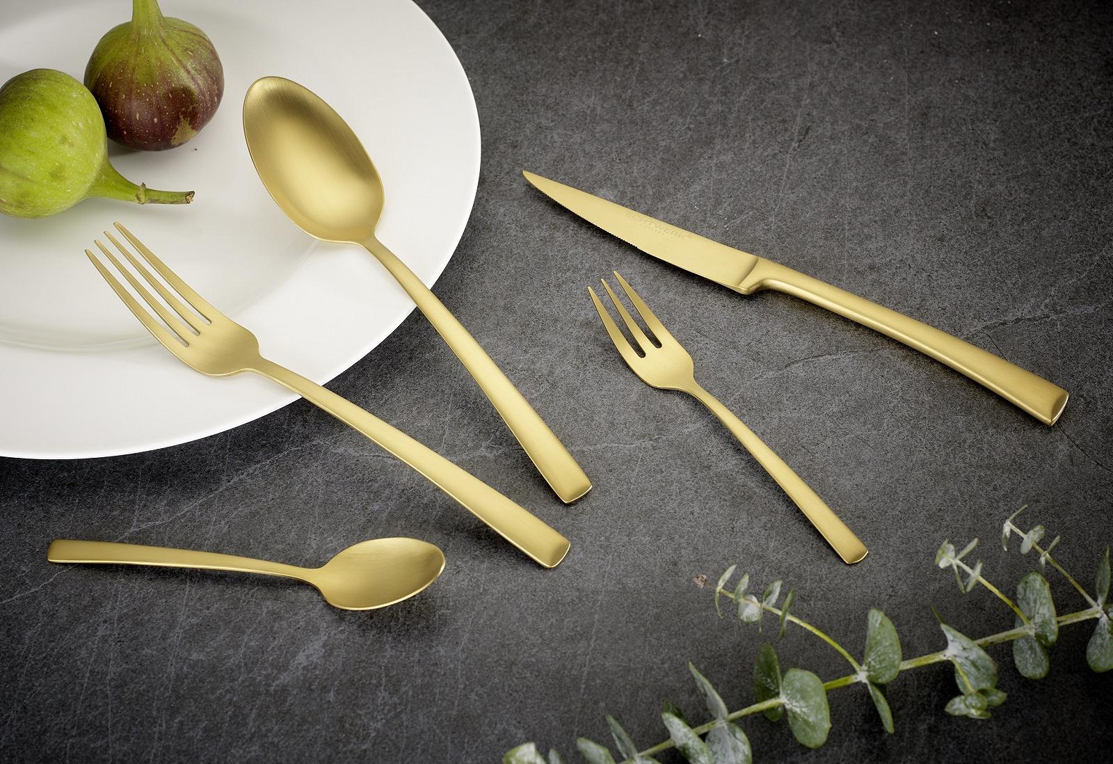 Набор столовых приборов ECHTWERK Avelino Gold Edition, 20 предметов, до 4 человек, нержавеющая сталь 18/10, матовый, фото №4 Набор столовых приборов ECHTWERK Avelino Gold Edition, 20 предметов, до 4 человек, нержавеющая сталь 18/10, матовый, фото №4