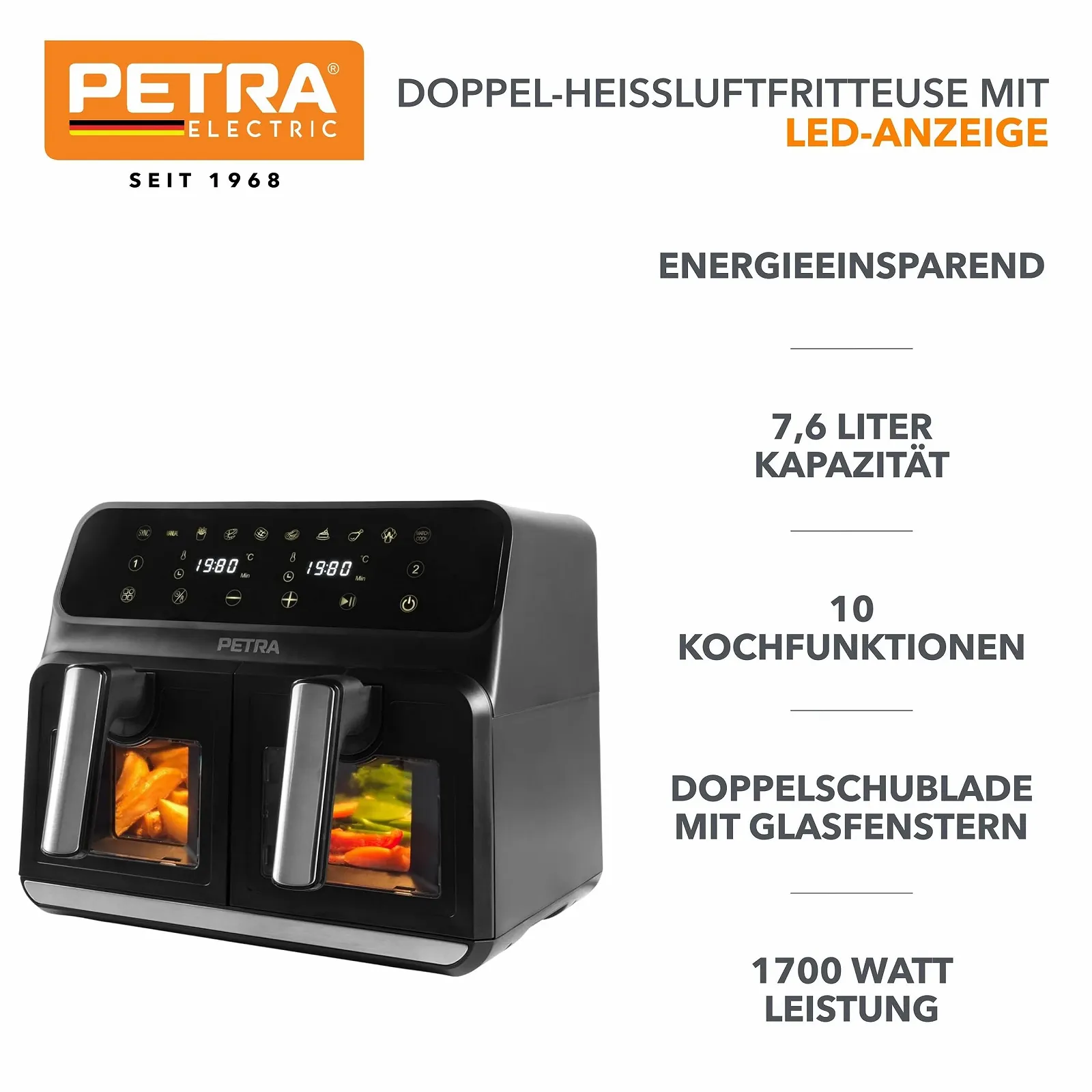 Мультипечь Petra PT5196GWVDE 7,6 л 10 функций 1700 Вт, фото №2 Мультипечь Petra PT5196GWVDE 7,6 л 10 функций 1700 Вт, фото №2