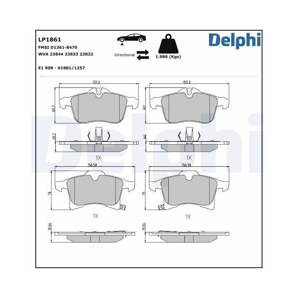 Комплект тормозных колодок DELPHI LP1861 дисковые для OPEL VAUXHALL передний мост, фото №1