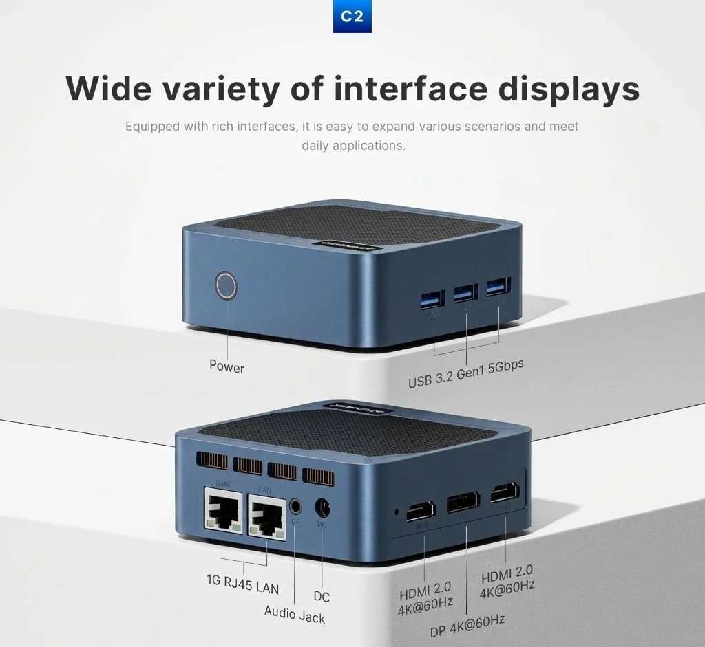 Міні ПК ORiGiMaGiC C2 / Intel N150 / RAM 12GB / SSD 512GB / 2 x HDMI / 2 x LAN / Wi-Fi 5 / Bluetooth 5.0 / Windows 11 / Чорний, фото №3 Міні ПК ORiGiMaGiC C2 / Intel N150 / RAM 12GB / SSD 512GB / 2 x HDMI / 2 x LAN / Wi-Fi 5 / Bluetooth 5.0 / Windows 11 / Чорний, фото №3