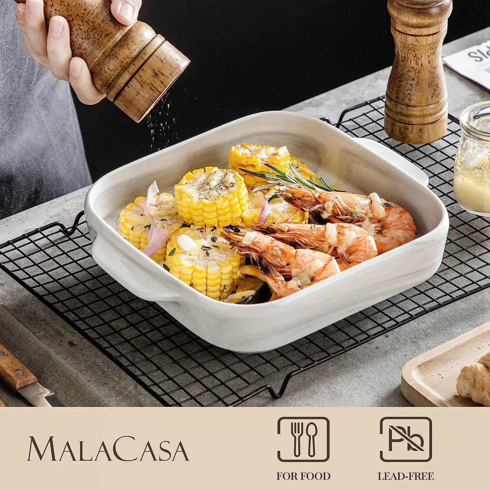 Форма для запекания Malacasa Grey Bake фарфоровая 1500 мл 21,5 x 21,5 x 6 см Grey Marble, фото №3 Форма для запекания Malacasa Grey Bake фарфоровая 1500 мл 21,5 x 21,5 x 6 см Grey Marble, фото №3