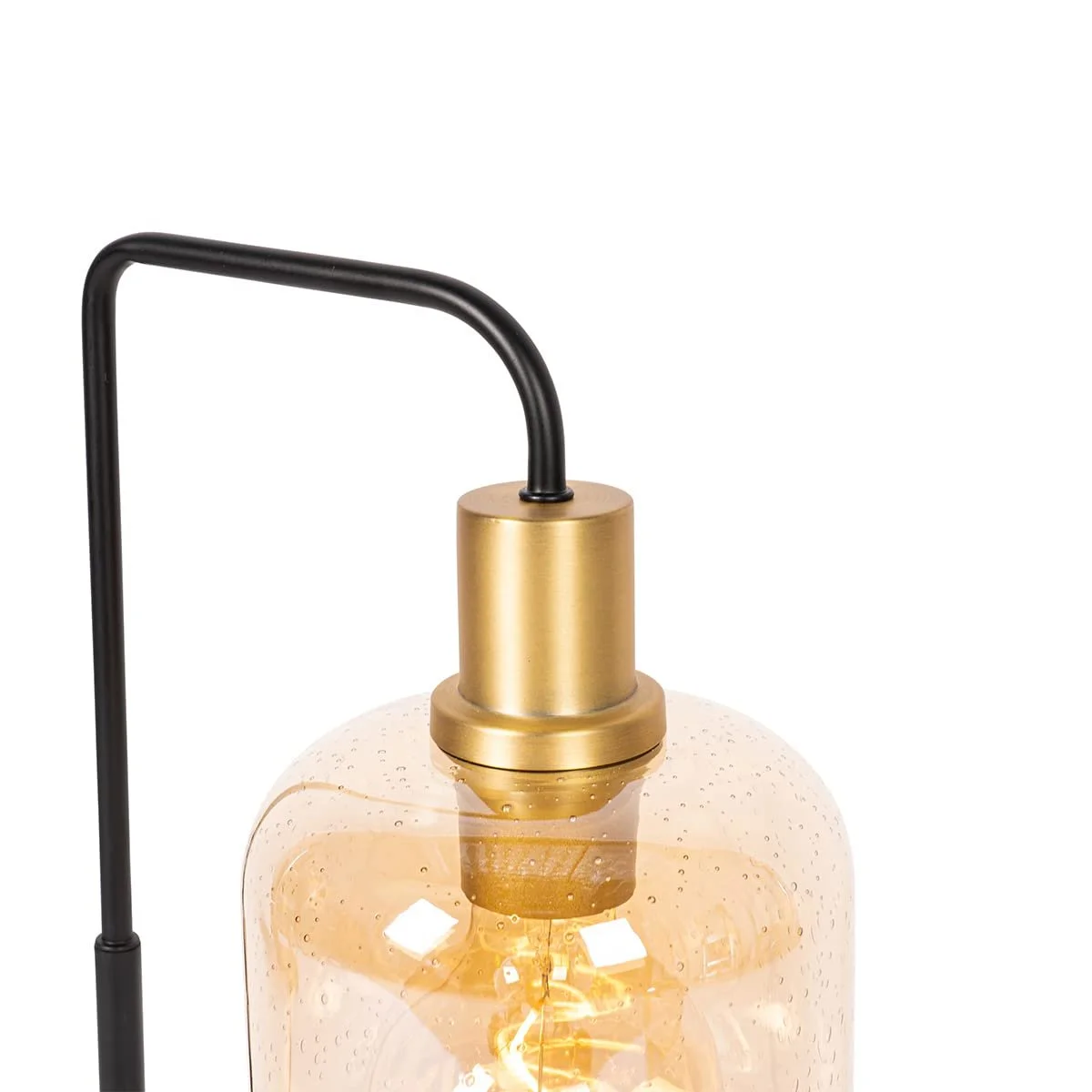 Настільна лампа QAZQA Zuzanna Design E27 Скло бурштинове Чорна з латунню, фото №3