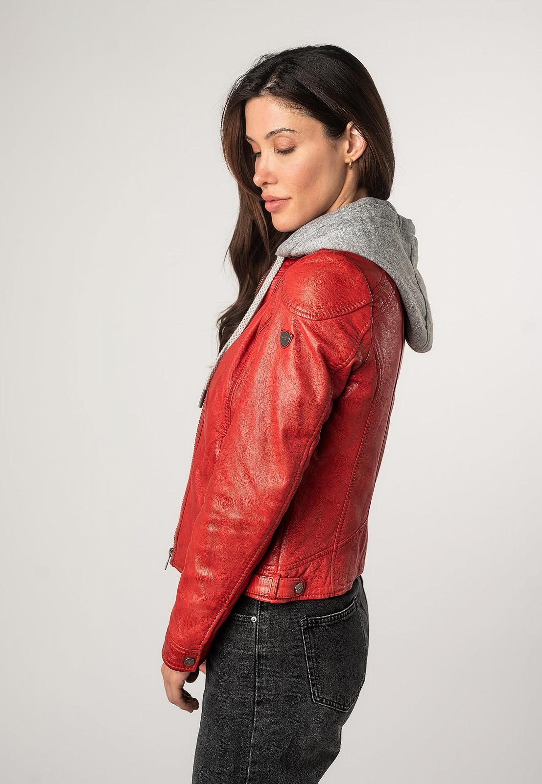 Куртка Жіноча Mauritius зі шкіри ягняти наппа з капюшоном Червона, фото №4